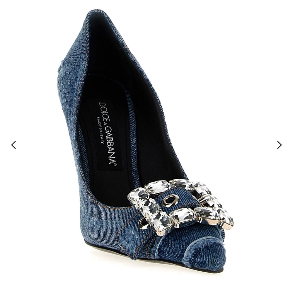 Dolce & Gabbana Crystal-Embellished Pointed-Toe Denim Pumps